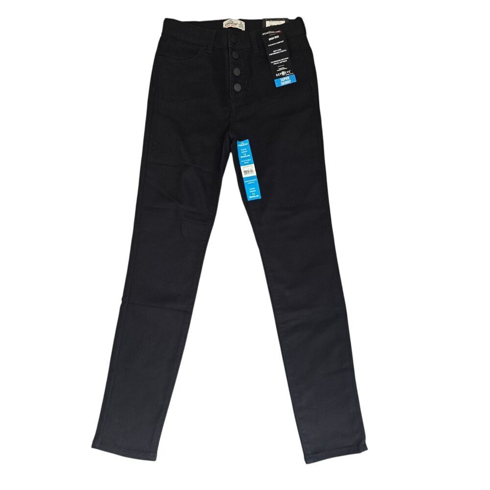 Jordache Girls Super Skinny High Rise Jeans Front Snap Buttons Black Size 12